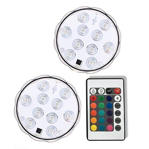 Aseun 2PC Submersible LED Lights 3AAA Battery 10LED Remote Controlled RGD Multi Color Fountains Light-Halloween Christmas Lights Aquarium Pond Party Wedding Vase Base Holiday Lighting