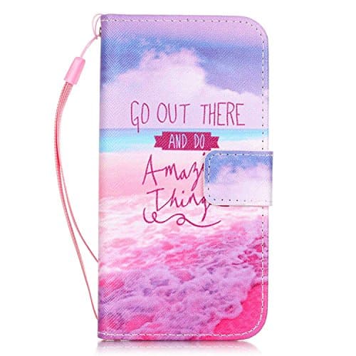iPhone 7 Wallet Case, iBerry Cute Cartoon Flip Slim Fit PU Leather iPhone 7 Protective Cover with a Lanyard for Apple iPhone 7(2016), Go Out There and Do Amazing Things