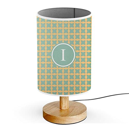 [ INITIAL LETTER I ] Monogram Name USB POWERED Wood Base Desk Table Bedside Lamp [ Geometric Shapes ]