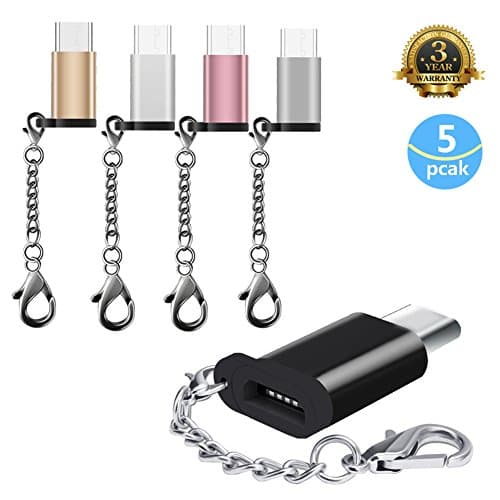 USB Type C Adapter Micro USB to USB Type C with Keychain Sync and Charge for MacBook Pro ChromeBook Pixel Samsung Galaxy S8 S8+ LG G5 G6 and Other Type C Devices 5 Pack