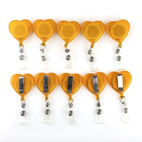 WIN TAPE Small and Light Heart Shaped Retractable Badge Reel with Belt Clip on Back for ID Cards Badge Key Keychain Holfers, Pack of 10 (Orange)