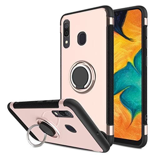 Yunerz Galaxy A20 Case, Galaxy A30 Case, Slim Dual Layer Hybrid Defender Armor 360 Degree Rotating Ring Kickstand Protective Case with Magnetic Case Cover for Samsung Galaxy A20/A30 6.4inch (Pink)