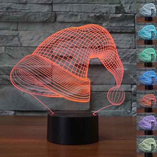 Echodream Christmas Gift Magic Xmas Hat Lamp 3D Illusion 7 Colours Touch Switch USB Insert LED Light Birthday Present and Party Decoration