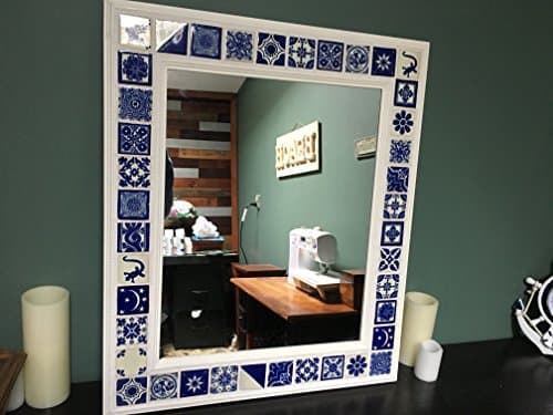 Mexican Folk Art ceramic Talavera Tile Mirror