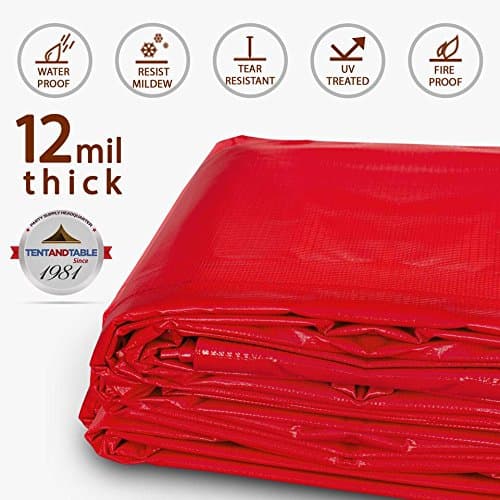 10' x 20' Orange Multi-Purpose Heavy Duty Waterproof Tarp - 12mil Thick PVC Vinyl Cover - for Camping, Tents, Roofing & Weather Protection