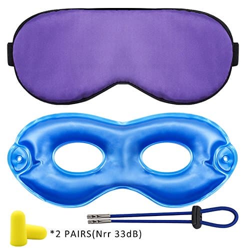 Goodsays Sleep Mask Eye Mask Set - 100% Silk Blindfold + Reusable Gel Eye Cover with Free Earplugs 2 Pairs-Great for Women / Men / Kids