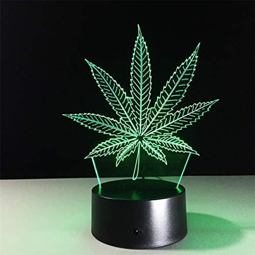 jiushixw 3D acrylic night light with remote control color changing table lamp serious reader table lamp Paradoni hemp fake weed table lamp creative toy gift home decoration