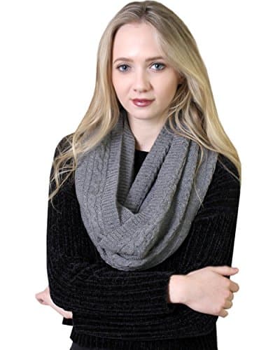 100% Organic Cotton Cable Knit Infinity Scarf, Super Soft Thick Warm Classic Non-Toxic (10 COLORS) (Speckled Grey)