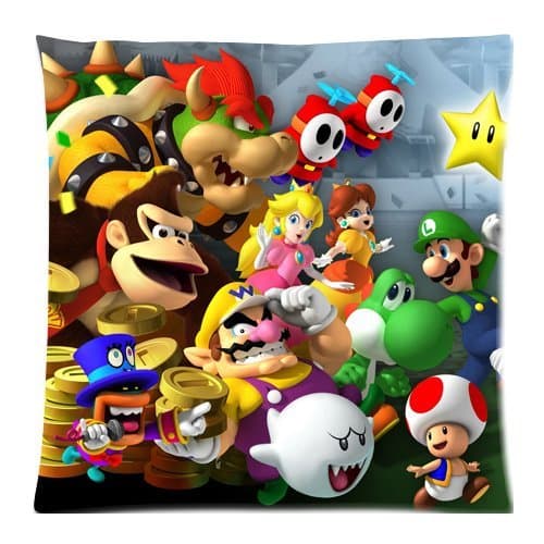 Super Mario Game Custom 18x18 Inch Square Cotton Throw Pillow Case Decor Cushion Covers (Twin Sides)