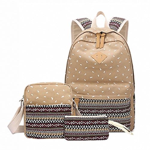 backpack three sets of parent-child shoulder bag canvas bag female student bag Khaki