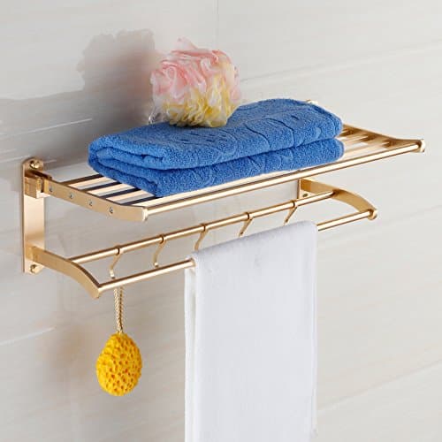 GGHYYO Towel Rack Space Aluminum Wall Mounted Bathroom Shelf Foldable Gold 6023Cm