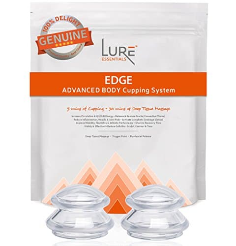 Edge Cupping Therapy Sets - Silicone Vacuum Suction Cupping Cups – Muscle, Nerve, Joint Pain Relief (Clear) (Edge 2C-M)