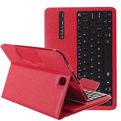 Tab S3 Keyboard Case,Genjia Ultra-Slim PU Leather Shell Impact Resident Flip Folio Cover with Detachable Wireless Bluetooth Keyboard Support Selfie for Samsung Galaxy Tab S3 9.7 inch–T820/T825 - Red