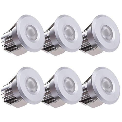 Small Sensati Miniature LED Recessed Downlight Spot Set, Set of 6, Dimmable 900 Lumen Includes driver, enclosure colour: silver, warm white WW T102 6 S [Energy Class A]