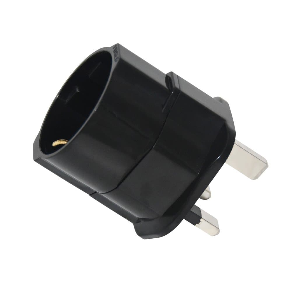 European to UK Plug Adaptor Converter, Schuko Style Socket 2 Pin Euro to UK 3 Pin Travel Adapter (Black)