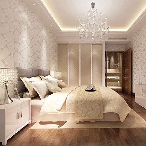 LINGJUN Modern Minimalist Non-Woven Water Plant Pattern 3D Flocking Embossed Wallpaper Roll Living Room Bedroom (White01)