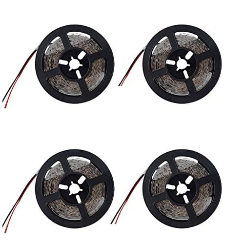 AmmToo 4 Pack 16.4ft 5m LED Flexible Strip Light 300 Units SMD 3528 LEDs12V DC Non-waterproof Light Strips, DIY Christmas Holiday Party Lighting and Decoration (4, Warm White,2800-3200K)