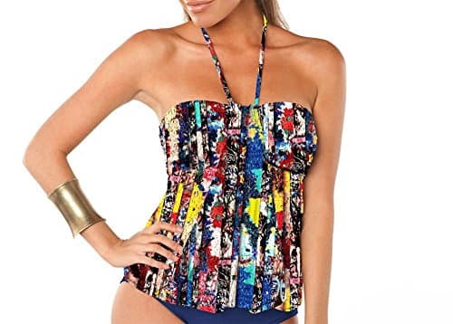 Aerinrose Women's ARCA-200 Drape Front Bandeau Blouson Tankini,Arcadia,34D