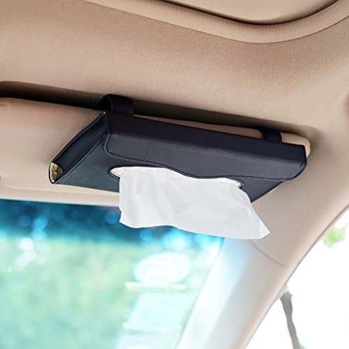 Corux PU Leather Car Visor & Seat Back Tissue Case Holder with One Tissue Refill (Black)