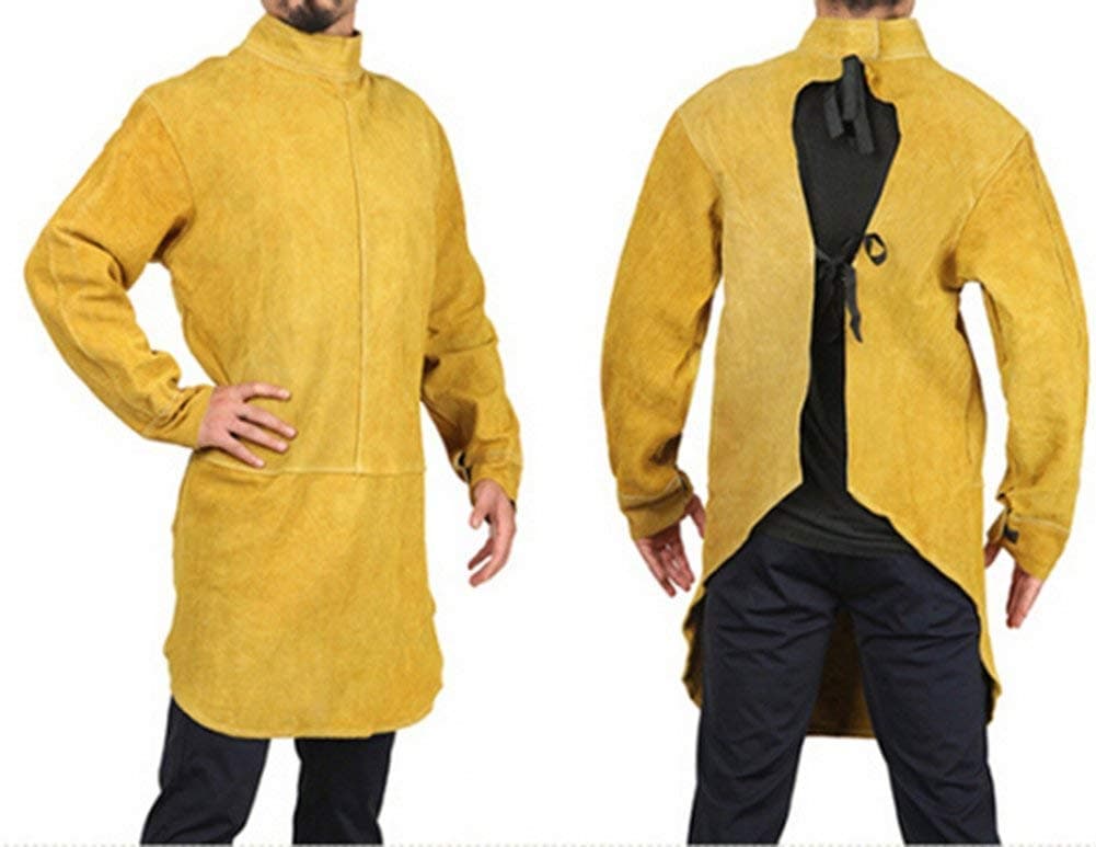 Mufly Leather Welding Apron Flame Resistant Cowhide Welding Jacket Long Workshop Apron Safety Apparel for Welders