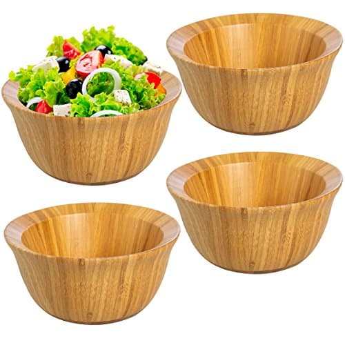 Cook and Dine (4 Pack) Eco-Friendly 6” Bamboo Salad Bowl Set For Food Storage Display Mixing Bowls