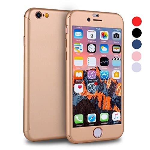 iPhone 6s Plus Case, VANSIN 360 Full Body Cover Ultra Thin Protective Hard Slim Case Coated Non Slip Matte Surface with Screen Protector for Apple iPhone 6 Plus &amp; iPhone 6s Plus (5.5'') - Gold
