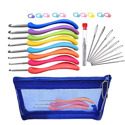 Ergonomic Crochet Hooks Set Comfortable Handles with Large-eye Blunt Needles Steel Yarn Knitting Needles Sewing Needles