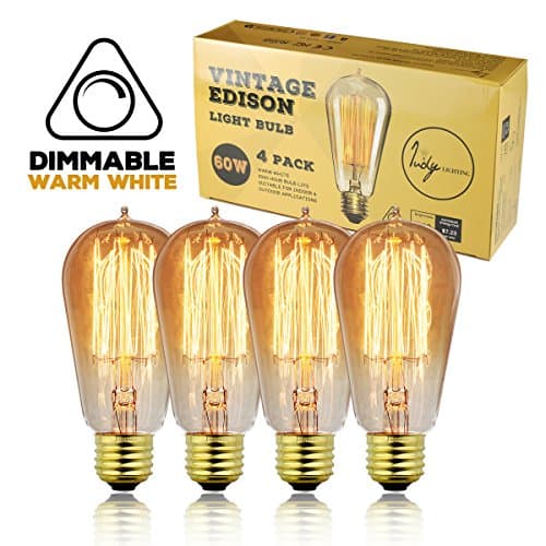 Judy Lighting - 4-Pack Vintage Edison Light Bulb Dimmable, Warm White Amber Yellow, Decorative Original Antique Style Incandescent, E26 Standard Medium Base, 60W Squirrel Cage Filament Replacement