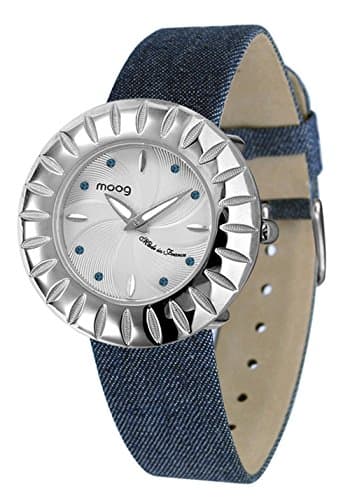 Moog Paris Petale Women's Watch with Silver Dial, Blue Jeans Strap &amp; Swarovski Elements - M45502-007