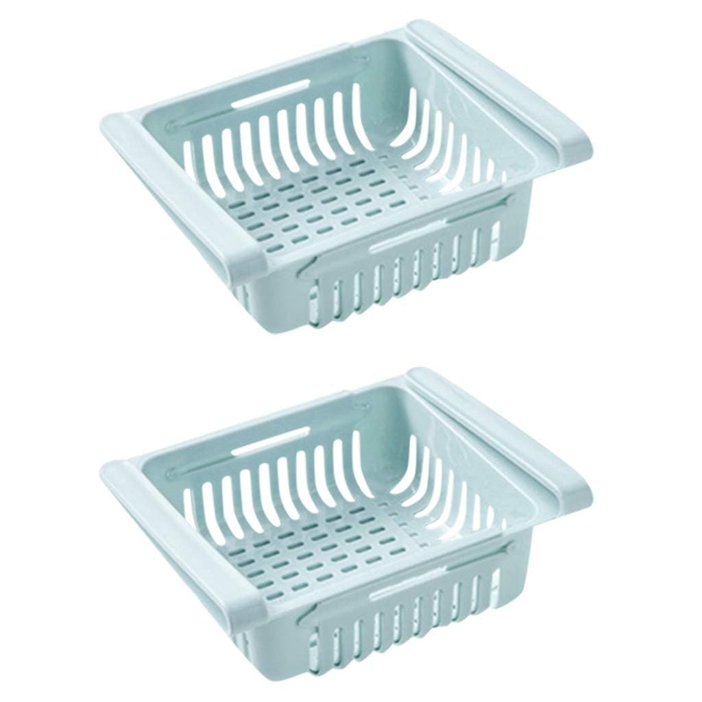 2Pcs Pull-out Refrigerator Storage Box Holder Food Organizer Drawer Shelf Proper Clapboard Shelves (Blue)