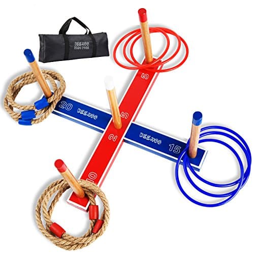 KH Carnival Ring Toss Game for Kids, Improve Eye-Hand Coordination, 6 Rope & 6 Plastic Rings and Carry Bag Included