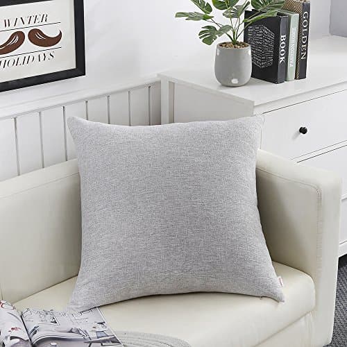 FANCY QUEEN Throw Pillow Covers Cotton Linen Soft Pillowcase Couch Cover Square Decor Toss Cushion Covers Solid for Home Sofa Bedding Light Grey 26" X 26" 65cmX65cm