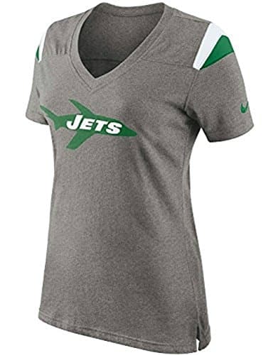 New York Jets Throwback Logo Women's Size X-Large XL V Neck Shirt - Vintage Plane Logo Gray
