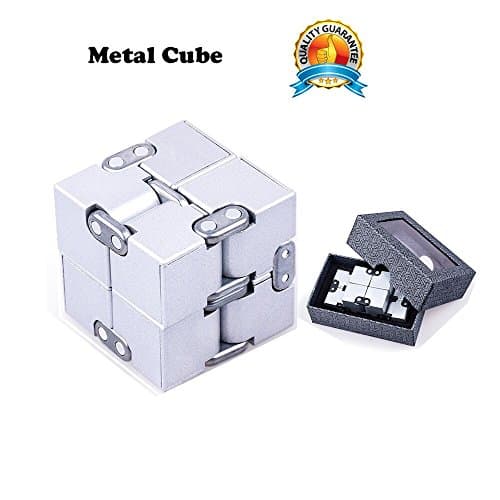 Infinity Cube Fidget Toy, QiCaiMei EDC Cool Mini Fidgeting Game for Kids and Adults, Best for Stress and Anxiety Relief and Kill Time, Fingers and Hands toys(metal silver)