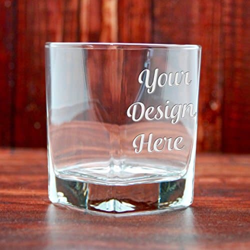 9.25 oz Custom Square Rocks Glass - Glass Etched Personalized Whiskey Glass - Single Sided Bourbon or Old Fashioned Glass