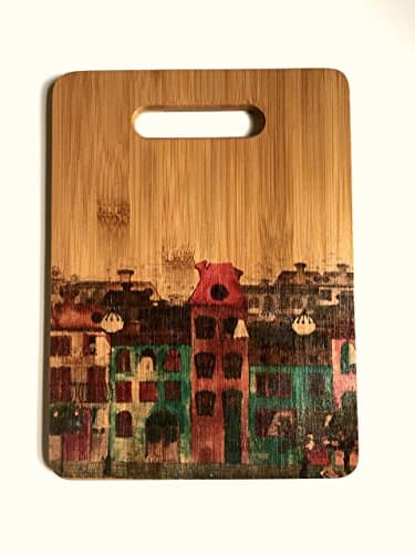 Bamboo Cutting Board by Bamboo & Burlap | Organic & Eco-Friendly, Watercolor Set Design For Kitchen | Medium, Comes w/ Burlap Bag-Wedding, Shower Gift