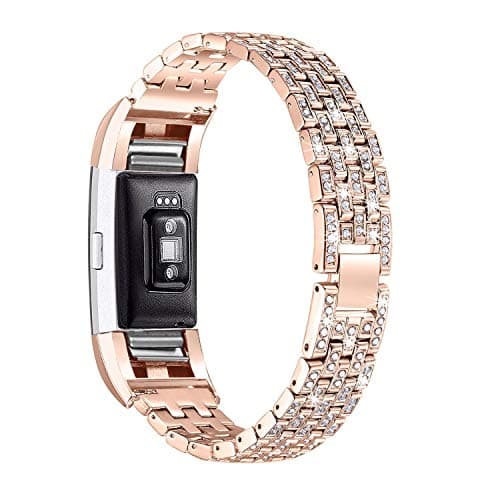 HARRYSTORE Bling Straps Compatible Fitbit Charge 2, Replacement Metal Bands Wristbands Bracelet Adjustable with Rhinestone Bracelet