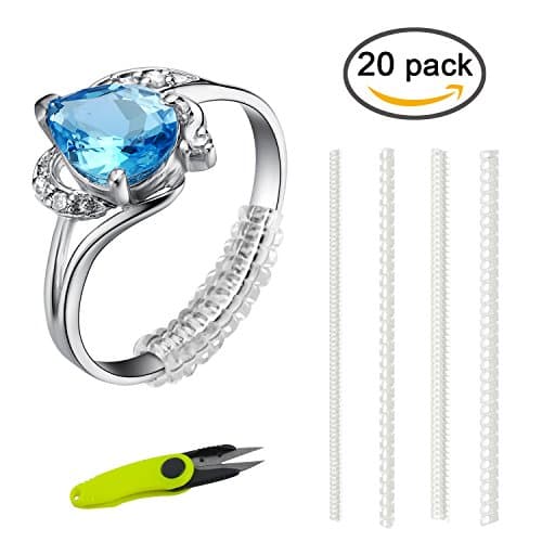 Ring Size Adjuster, TopTops 20 Pack Silicone Rings Guard Clear Ring Sizer Snuggies with Bonus Scissors, Perfect for Loose Rings (3.5mm/4mm//5mm)