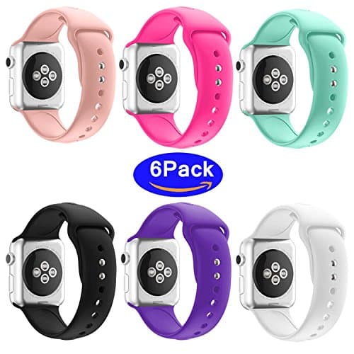42mm Apple Watch Band Silicone,(Double Studs Design Fits More Securely) Soft Lightweight Durable Sport Replacement Smart iWatch Wristband Strap for Apple Watch Series 1/2/3,Nike+,Edition [6Pack 42mm]