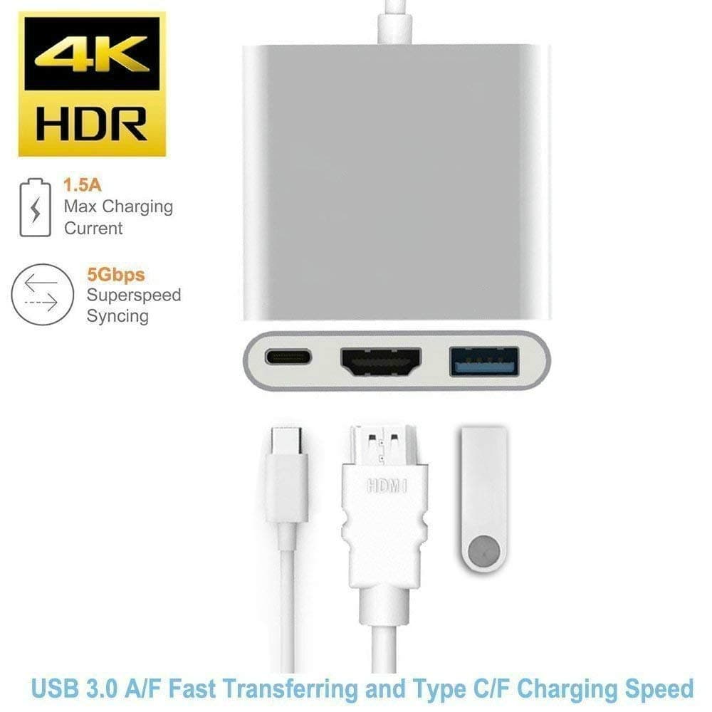 LAPKIT-IFL-3IN1 USB 3.1 Type C to HDMI/USB 3.0/Type C Female Charger Adapter for Apple MacBook Mac