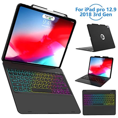 iPad Pro 12.9 Keyboard Case 2018 - [Support Apple Pencil Charging], 7 Color Backlit Wireless Keyboard with 135° Smart Folio Hard Back Cover, Ultra Slim, Auto Sleep/Wake (Not for 2017/2015), Black