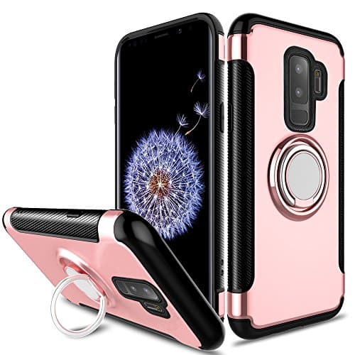 Galaxy S9 Plus Case, Celefree [ Heavy Duty ] Dual Layer Hybrid Armor Protective Case Cover with 360 Rotation Ring Holder Magnetic Kickstand for Samsung Galaxy S9 Plus, Rose Gold