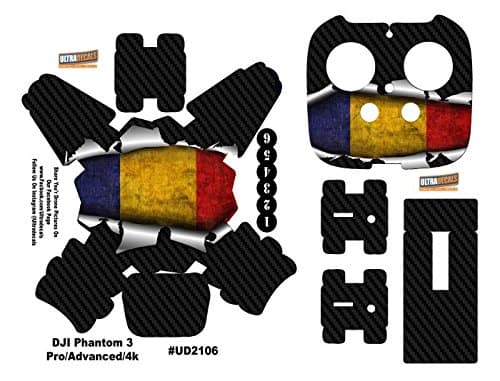 Ultradecals DJI Phantom 3 Professional / Advanced / 4K Custom Flag Skin Wrap Decal Sticker Romania Set Battery / Body / Radio / Tablet Holder