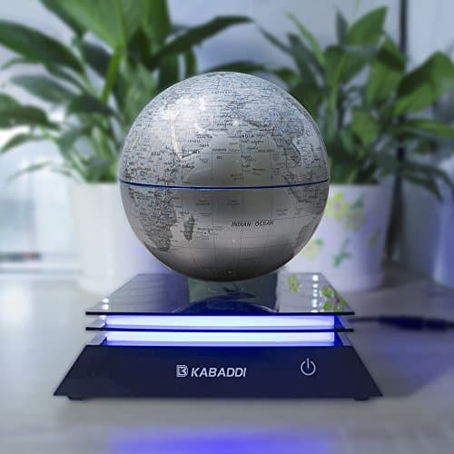 Magnetic Floating Globe, KABADDI Magnetic Rotating Levitating Globe World Map with LED Light for Home Office Decoration Birthday Educational Toy(6 Inch Silver)