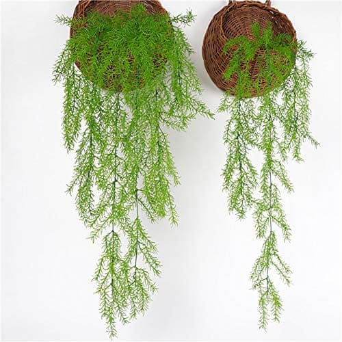 Huhuswwbin Artificial Plants,3 Branches Artificial Pine Needles Rattan Plant Vine Hanging Garland Fake Foliage Flowers Home Office Wedding Wall Decor, Green Green