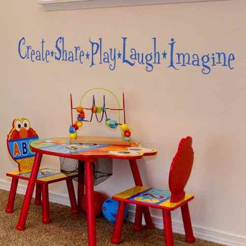 Create Share Play Laugh Imagine - Children Playroom Rules Decal Vinyl Wall Art Kids Room Sticker(Black,l)