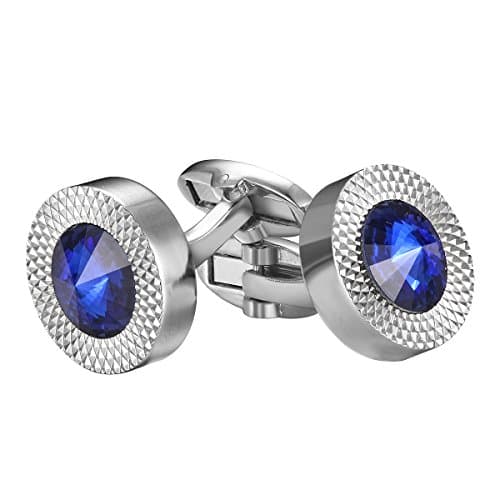 Habool Luxury Cuff links with Circular Blue Crystal for Men Shirt Boyfriend Groomsmen Gift - 1 Pair