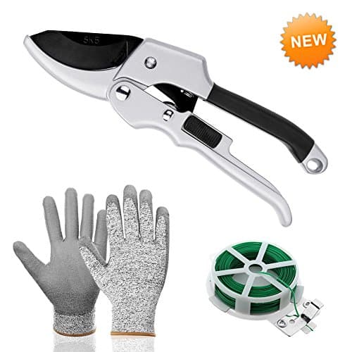 Morgofun Garden Tools Set, 3 Pieces Heavy Duty Gardening Tools Kit with Garden Bypass Pruning Shears, Cut Resistance Gloves and Plant Rope, Best Gardening Tools for Women Men