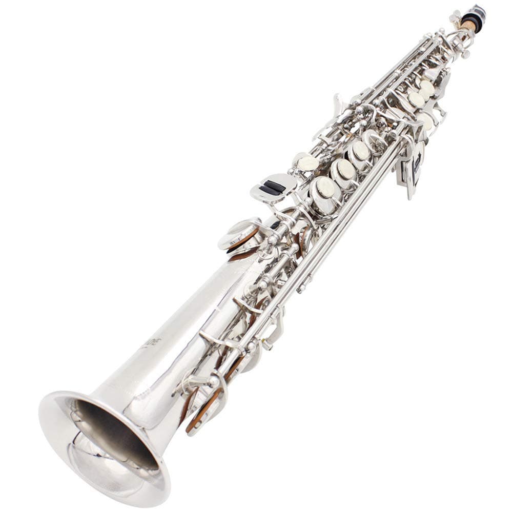 BLKykll Saxophone White Shell Button Brass Paint Silver,Soprano Saxophone B Flat Straight Full Set of Accessories White Gloves, Piano Cloth, Strap, Cork Paste, Mouth Brush, Instruction Manual