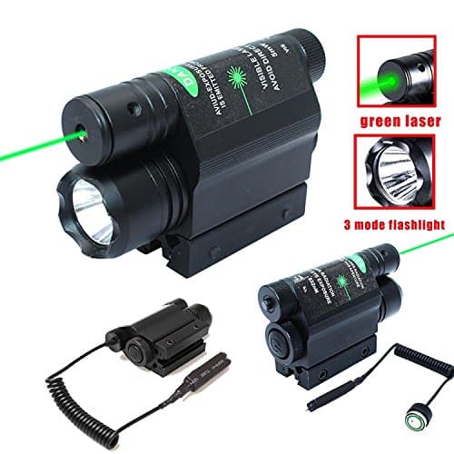 Ledsniper 2-in- 1 Tactical Brightness 500LM LED Light Flashlight with Green Laser Sight Combo Sights